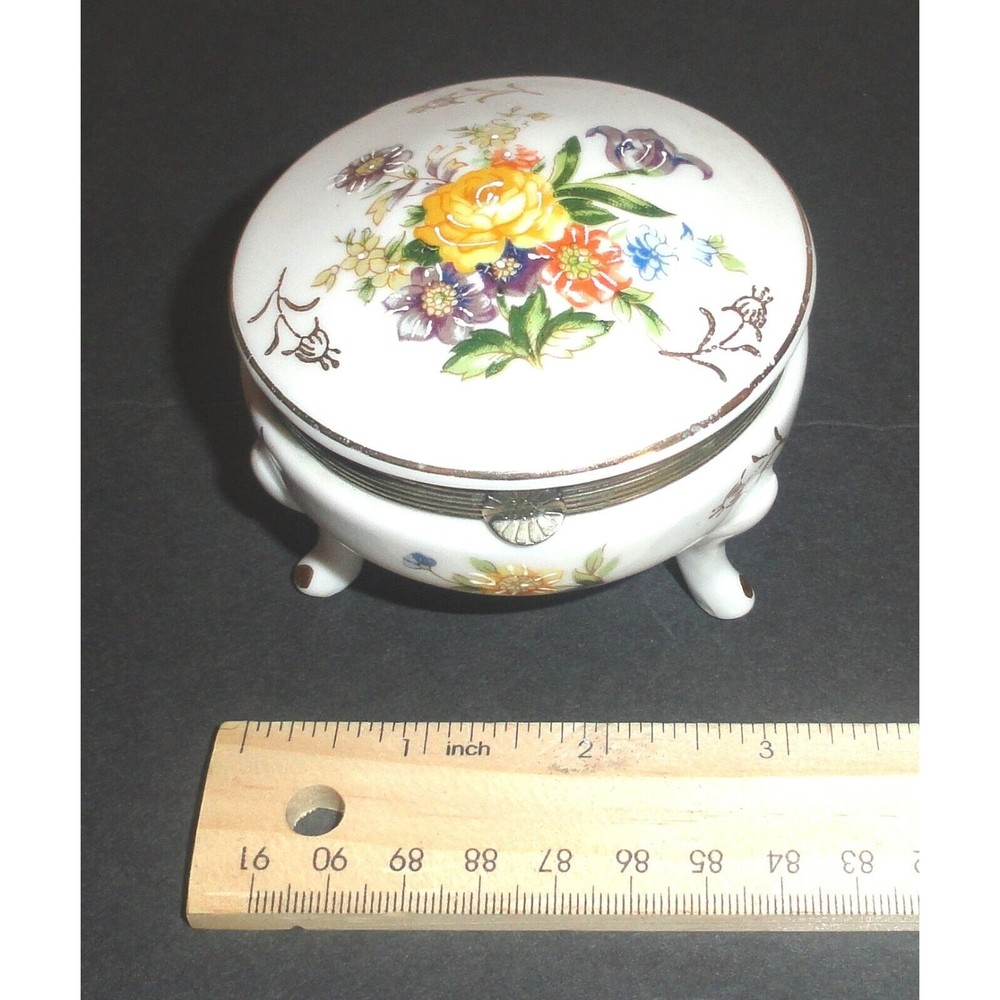 Vintage Napcoware Japan 2" Tall Rose Trinket Footed Jewelry Box with Hinged Lid - Picture 3 of 8